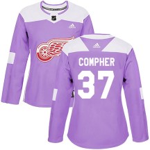 Detroit Red Wings Women's J.T. Compher Adidas Authentic Purple Hockey Fights Cancer Practice Jersey