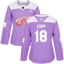 Detroit Red Wings Women's Andrew Copp Adidas Authentic Purple Hockey Fights Cancer Practice Jersey