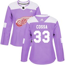 Detroit Red Wings Women's Sebastian Cossa Adidas Authentic Purple Hockey Fights Cancer Practice Jersey