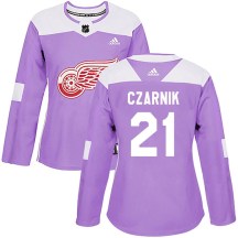 Detroit Red Wings Women's Austin Czarnik Adidas Authentic Purple Hockey Fights Cancer Practice Jersey