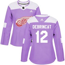 Detroit Red Wings Women's Alex DeBrincat Adidas Authentic Purple Hockey Fights Cancer Practice Jersey
