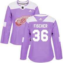 Detroit Red Wings Women's Christian Fischer Adidas Authentic Purple Hockey Fights Cancer Practice Jersey
