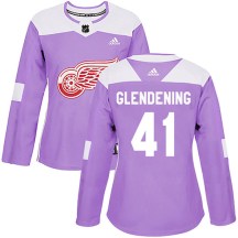 Detroit Red Wings Women's Luke Glendening Adidas Authentic Purple Hockey Fights Cancer Practice Jersey