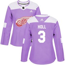 Detroit Red Wings Women's Justin Holl Adidas Authentic Purple Hockey Fights Cancer Practice Jersey