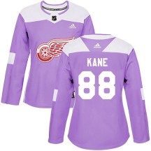 Detroit Red Wings Women's Patrick Kane Adidas Authentic Purple Hockey Fights Cancer Practice Jersey