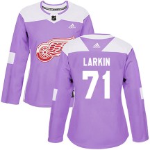 Detroit Red Wings Women's Dylan Larkin Adidas Authentic Purple Hockey Fights Cancer Practice Jersey