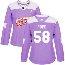 Detroit Red Wings Women's David Pope Adidas Authentic Purple Hockey Fights Cancer Practice Jersey