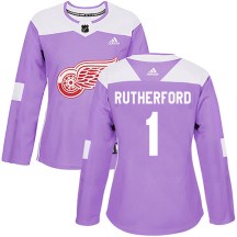 Detroit Red Wings Women's Jim Rutherford Adidas Authentic Purple Hockey Fights Cancer Practice Jersey