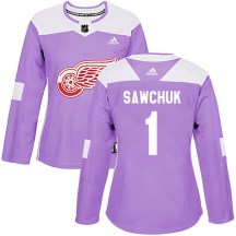 Detroit Red Wings Women's Terry Sawchuk Adidas Authentic Purple Hockey Fights Cancer Practice Jersey
