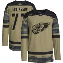 Detroit Red Wings Youth Simon Edvinsson Adidas Authentic Camo Military Appreciation Practice Jersey