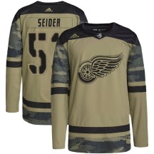Detroit Red Wings Youth Moritz Seider Adidas Authentic Camo Military Appreciation Practice Jersey