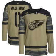 Detroit Red Wings Youth William Wallinder Adidas Authentic Camo Military Appreciation Practice Jersey
