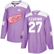 Detroit Red Wings Youth Austin Czarnik Adidas Authentic Purple Hockey Fights Cancer Practice Jersey