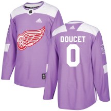 Detroit Red Wings Youth Alexandre Doucet Adidas Authentic Purple Hockey Fights Cancer Practice Jersey