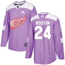 Detroit Red Wings Youth Klim Kostin Adidas Authentic Purple Hockey Fights Cancer Practice Jersey