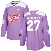Detroit Red Wings Youth Michael Rasmussen Adidas Authentic Purple Hockey Fights Cancer Practice Jersey