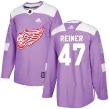 Detroit Red Wings Youth James Reimer Adidas Authentic Purple Hockey Fights Cancer Practice Jersey