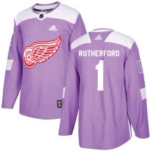 Detroit Red Wings Youth Jim Rutherford Adidas Authentic Purple Hockey Fights Cancer Practice Jersey