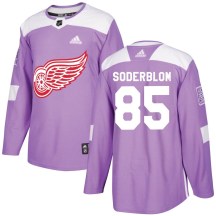Detroit Red Wings Youth Elmer Soderblom Adidas Authentic Purple Hockey Fights Cancer Practice Jersey