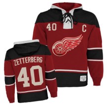 Detroit Red Wings Youth Henrik Zetterberg Premier Red Old Time Hockey Sawyer Hooded Sweatshirt