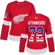 Detroit Red Wings Women's Andreas Athanasiou Adidas Authentic Red USA Flag Fashion Jersey