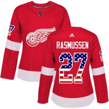 Detroit Red Wings Women's Michael Rasmussen Adidas Authentic Red USA Flag Fashion Jersey