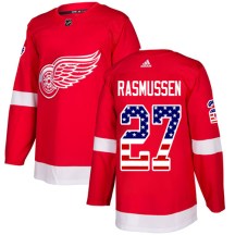 Detroit Red Wings Youth Michael Rasmussen Adidas Authentic Red USA Flag Fashion Jersey