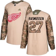 Detroit Red Wings Youth Michael Rasmussen Adidas Authentic Camo Veterans Day Practice Jersey