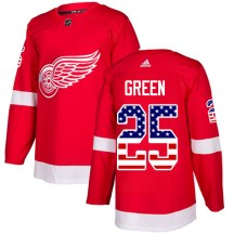 Detroit Red Wings Men's Mike Green Adidas Authentic Green Red USA Flag Fashion Jersey