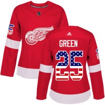 Detroit Red Wings Women's Mike Green Adidas Authentic Green Red USA Flag Fashion Jersey