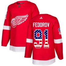 Detroit Red Wings Men's Sergei Fedorov Adidas Authentic Red USA Flag Fashion Jersey
