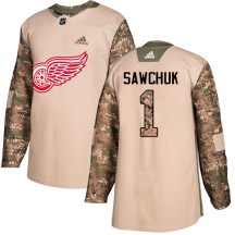 Detroit Red Wings Men's Terry Sawchuk Adidas Authentic Camo Veterans Day Practice Jersey