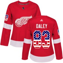 Detroit Red Wings Women's Trevor Daley Adidas Authentic Red USA Flag Fashion Jersey